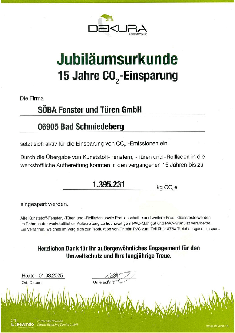 Home neu 3 Jubiläumsurkunde-15 Jahre CO2-Ersparnis